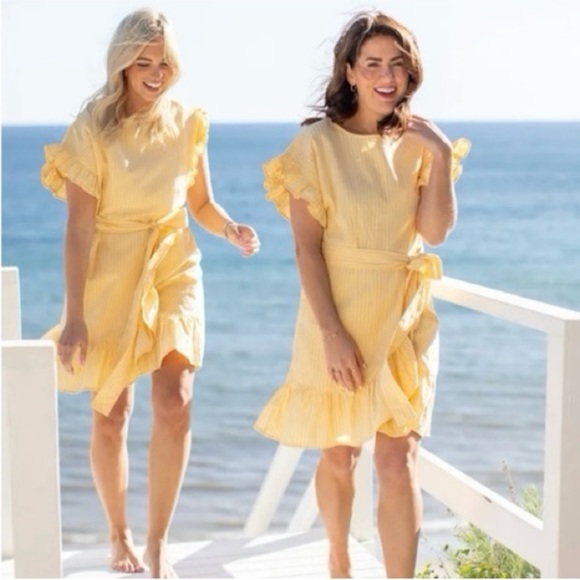 Jillian Harris Dresses & Skirts - Jillian Harris x Joe Fresh Linen Blend Yellow Striped Ruffle Dress Size Large
